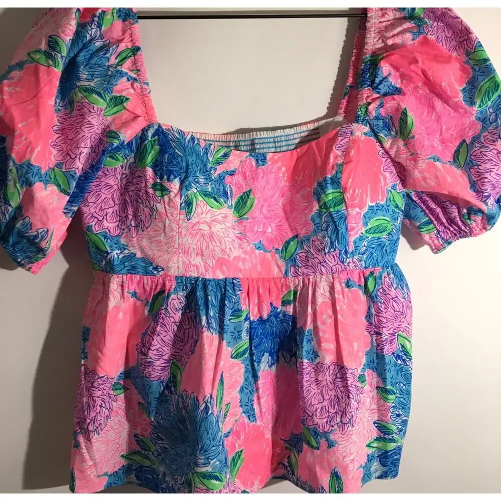 Lilly Pulitzer Kay Women's Size 12 Babydoll Top In Beach House Blooms Floral Top